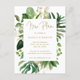 Cartão Postal De Anúncio Adiamento de Casamento Tropical Greenery Gold