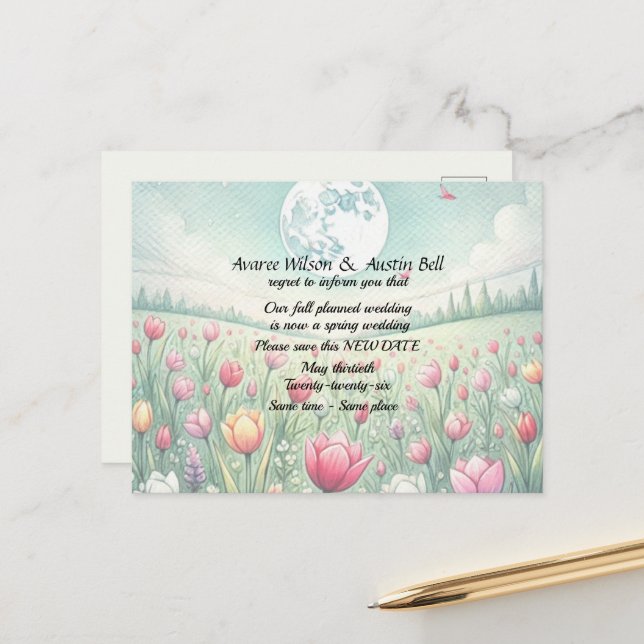 Cartão Postal De Anúncio Adiamento do Casamento Cores de Outono (Frente/Verso In Situ)