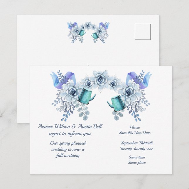 Cartão Postal De Anúncio Adiamento do Casamento de Primavera para Outono (Frente/Verso)