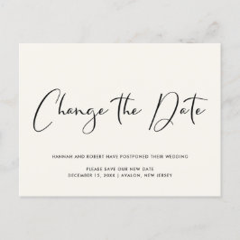 Cartão Postal De Anúncio Adiamento do Casamento Mudar a Data Creme Claro