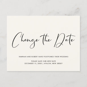 Cartão Postal De Anúncio Adiamento do Casamento Mudar a Data Creme Claro