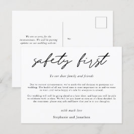 Cartão Postal De Anúncio Adiamento do Casamento Segurança em Primeiro Lugar