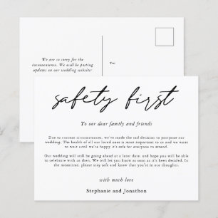 Cartão Postal De Anúncio Adiamento do Casamento Segurança em Primeiro Lugar