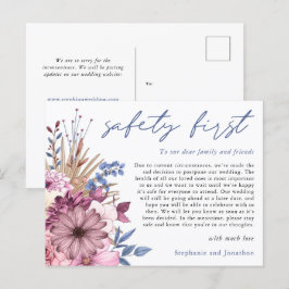 Cartão Postal De Anúncio Adiamento do Casamento Segurança em Primeiro Lugar