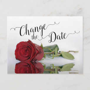 Cartão Postal De Anúncio Adiar a Data Elegante Rosa Vermelha Casamento Adia
