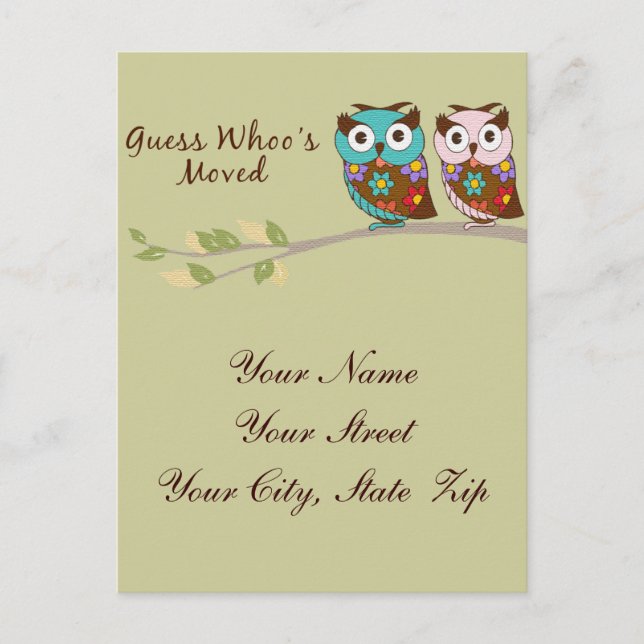 Cartão Postal De Anúncio Adivinha quem mexeu o cartão de coruja (Frente)