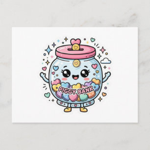 Cartão Postal De Anúncio Adorável Porquinho Kawaii Caixa de Caridade Jar Co