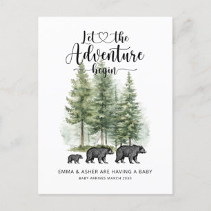 Cartão Postal De Anúncio Adventure Rustic Watercolor Bears Gravidez
