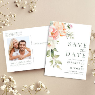 Cartão Postal De Anúncio Água-forte Floral Foto Casamento Salve A Data