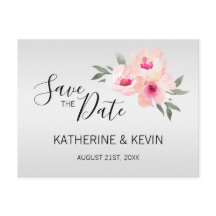 Água-forte Rosa Cinza Floral Casamento SALVE A DAT