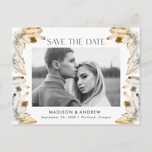 Cartão Postal De Anúncio Água-marinha Cristal Aquarela Foto Salve a Data (Frente)