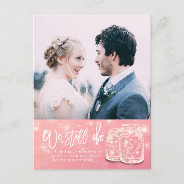 Cartão Postal De Anúncio Ainda Fazemos Fotografia de Reagendamento de Adiam (Frente)