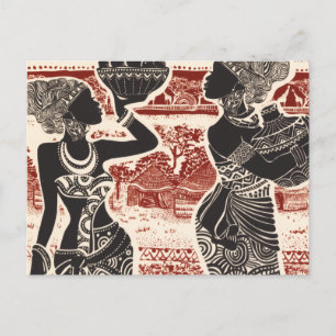 Cartão Postal De Anúncio Alegria Vintage Tribal Africano Aldeia de Mulheres
