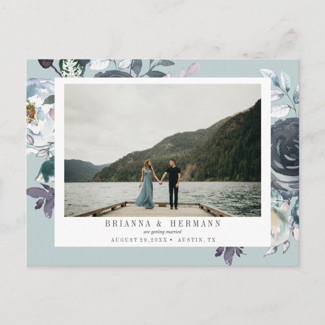 Cartão Postal De Anúncio Algo Azul | FOTO CASAMENTO SAVE THE DATE (Frente)