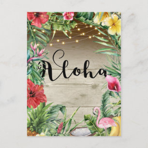 Cartão Postal De Anúncio Aloha Madeira Tropical Floral Folhas & Luzes Verão