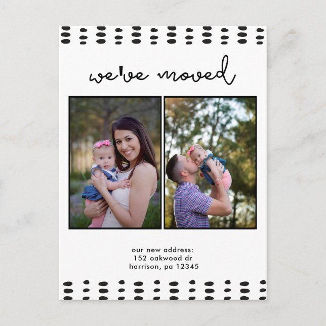 Cartão Postal De Anúncio Alteração de Endereço Adicionar Foto a Preto e Bra (Frente)