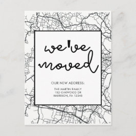 Cartão Postal De Anúncio Alteração do Mapa de Endereços Design Preto e Bran