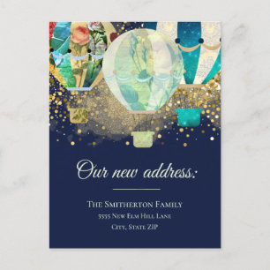 Cartão Postal De Anúncio Alterar Endereço Vintage Hot Air Balloons Glitter