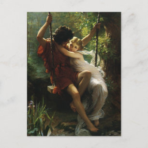 Cartão Postal De Anúncio Amantes em um Swing. Primavera, Salve a Data