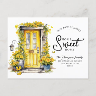 Cartão Postal De Anúncio Amarelo Chic Floral Porta Casa Doce Casa Mudança