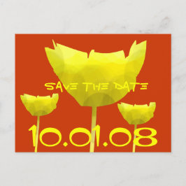 Cartão Postal De Anúncio Amarelo e coral Salvar a data Poppy