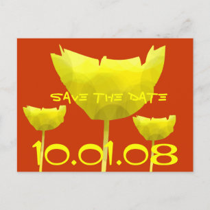 Cartão Postal De Anúncio Amarelo e coral Salvar a data Poppy