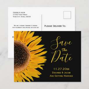Cartão Postal De Anúncio Amarelo Rústico Girassol Preto Save The Date