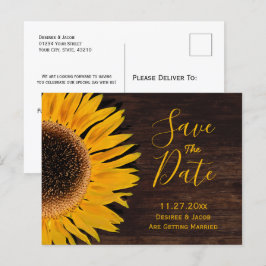 Cartão Postal De Anúncio Amarelo Rústico Marrom Madeira Girassol Salvar A D
