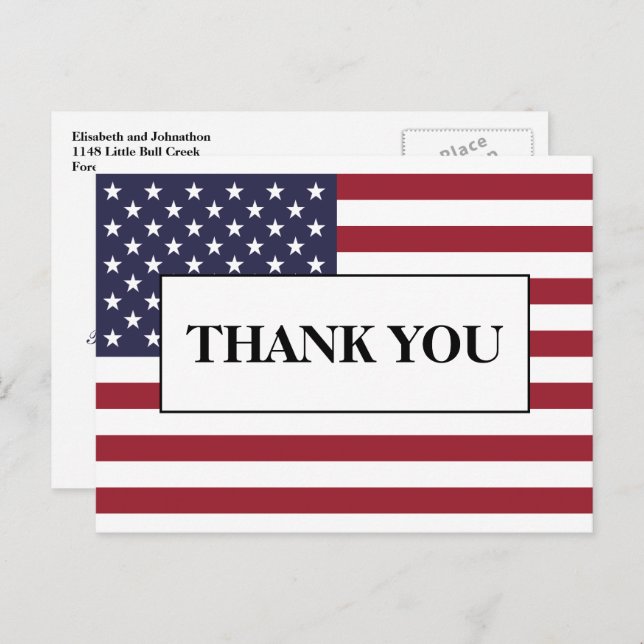Cartão Postal De Anúncio American Flag Wedding Obrigado (Frente/Verso)
