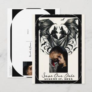 Cartão Postal De Anúncio Amor Gótico Morcegos Creme Preto Prata Salve a Dat