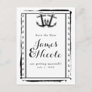 Cartão Postal De Anúncio Amor Náutico Âncoras Casamento de Praia Save the D