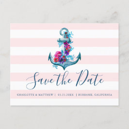 Cartão Postal De Anúncio Âncora Aquarela Rosa Náutico Salvar A Data