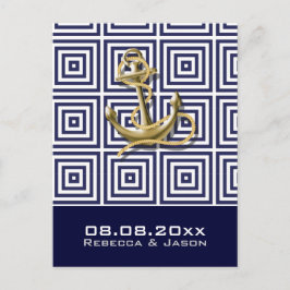 Cartão Postal De Anúncio Âncora azul marinho casamento náutico salvar a dat
