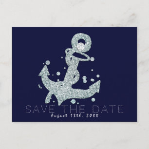 Cartão Postal De Anúncio Âncora de Diamante Náutico Brilho Glam Save the Da