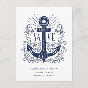 Cartão Postal De Anúncio Âncora Desenhada à Mão Salvar a Data