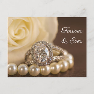 Cartão Postal De Anúncio Anel de Diamante Oval Rosa Branca Casamento Salve 