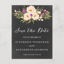 Cartão Postal De Anúncio Anêmonas de Aquarela de Chalkboard Salvar a Data