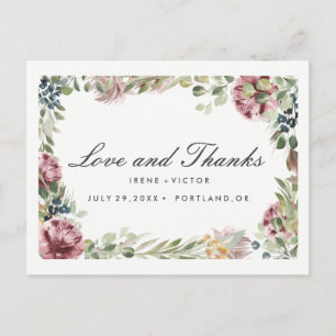 Cartão Postal De Anúncio Anemone Blush Floral Chic Posto WEDDING obrigado