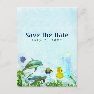 Cartão Postal De Anúncio Animais Marinhos Praia Aquarela Elegante Save the 