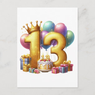Cartão Postal De Anúncio Aniversário de 13 anos dourado