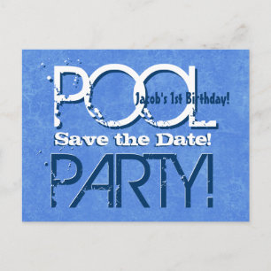 Cartão Postal De Anúncio Aniversário de 1 ano Pool Party Save the Date V001