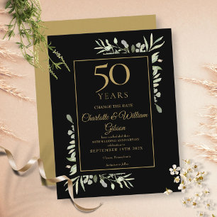 Cartão Postal De Anúncio Aniversário de 50 anos dourado Mude a data da folh