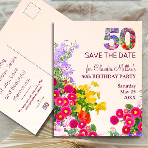Cartão Postal De Anúncio Aniversário de 50 anos, floral moderno, festa de 5