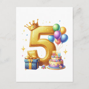 Cartão Postal De Anúncio Aniversário de 5 anos dourado