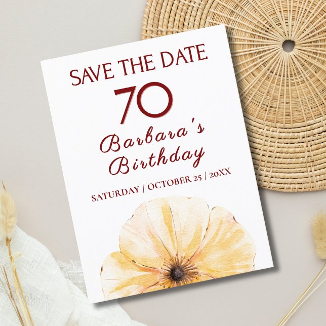 Cartão Postal De Anúncio Aniversário de 70 anos Floral – Design Elegante de (Criador carregado)