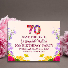 Cartão Postal De Anúncio Aniversário de 70 anos floral moderno festa 70 ano