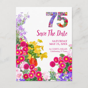 Cartão Postal De Anúncio Aniversário de 75 anos Colorido Jardim Floral Salv