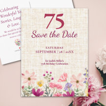 Aniversário de 75 anos - Elegante Floral Rosa - Sa