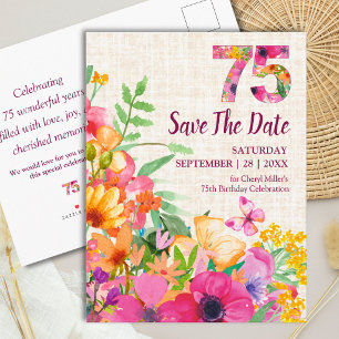 Cartão Postal De Anúncio Aniversário de 75 anos Elegante Jardim Floral Borb