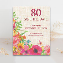 Aniversário de 80 anos Bold Floral Linen Save The 